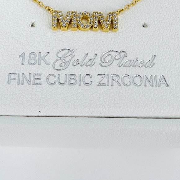 Crislu 18K Gold Plated MOM Necklace – Sparkling CZ Pendant, 18" Chain Gift - Picture 3 of 4